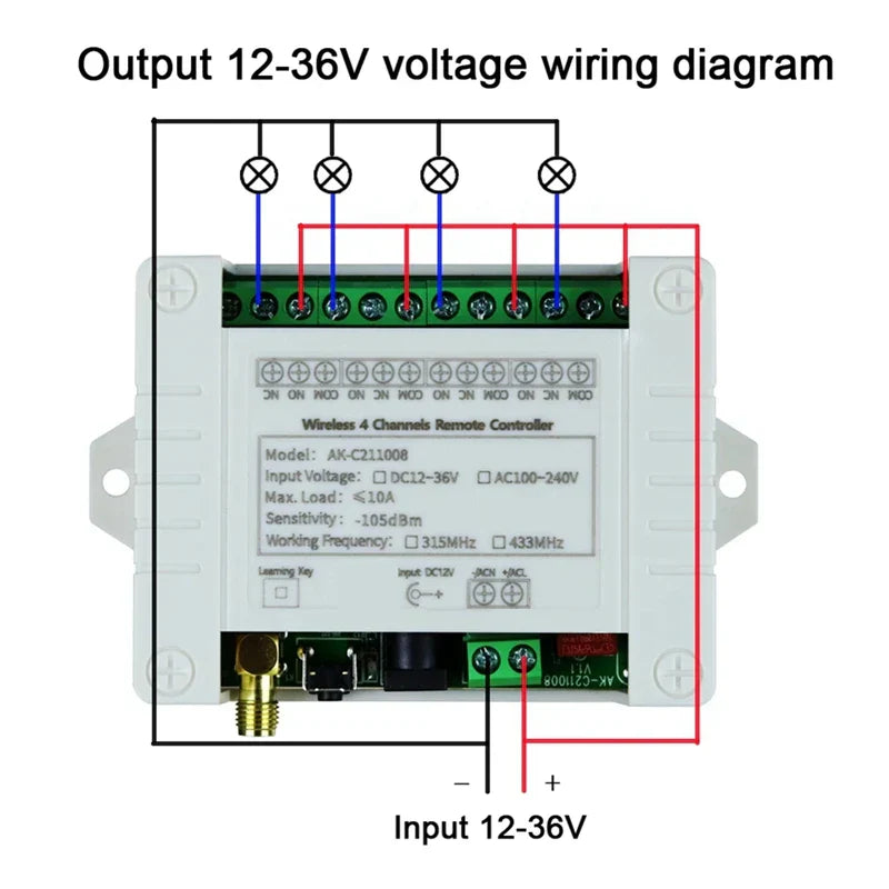 DC 12V 24V 4-Way Remote Control Switch Point-Acting