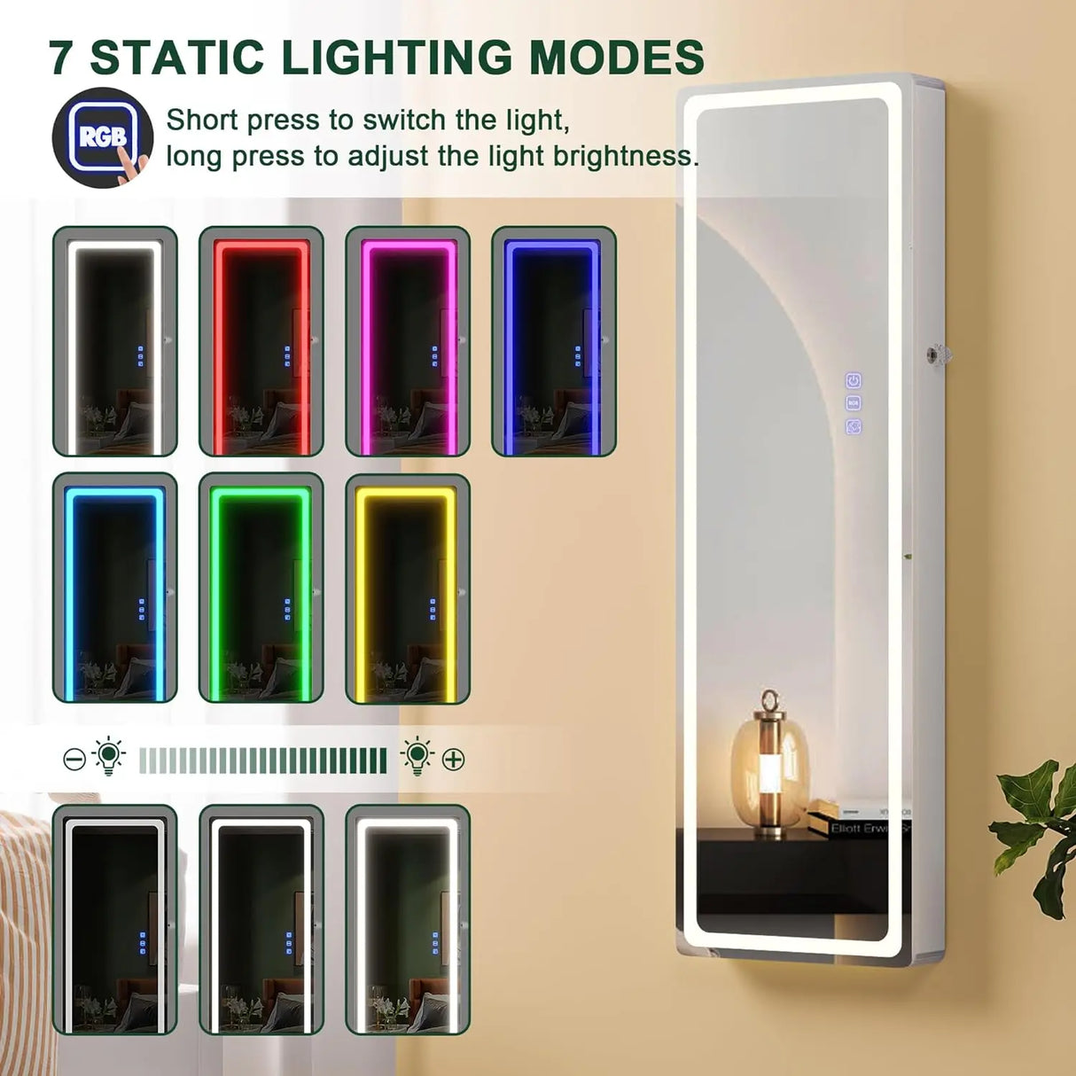 LED Mirror Jewelry Cabinet with RGB Lights,47.2" Wall