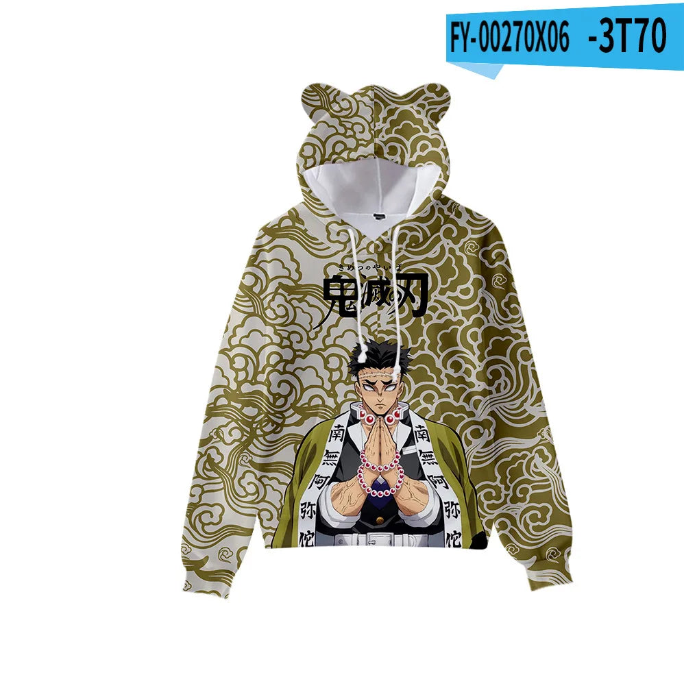 Anime Demon Slayer Hoodies Women Cat Ears Cartoon