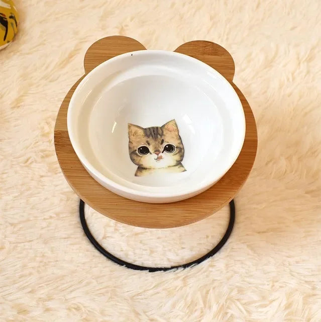 New High-end Pet Bowl Bamboo Shelf Ceramic Feeding