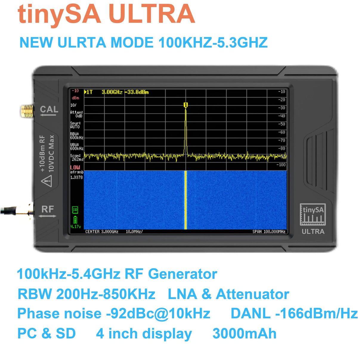TinySA ULTRA 4" Display Tiny Spectrum Analyzer 100kHz