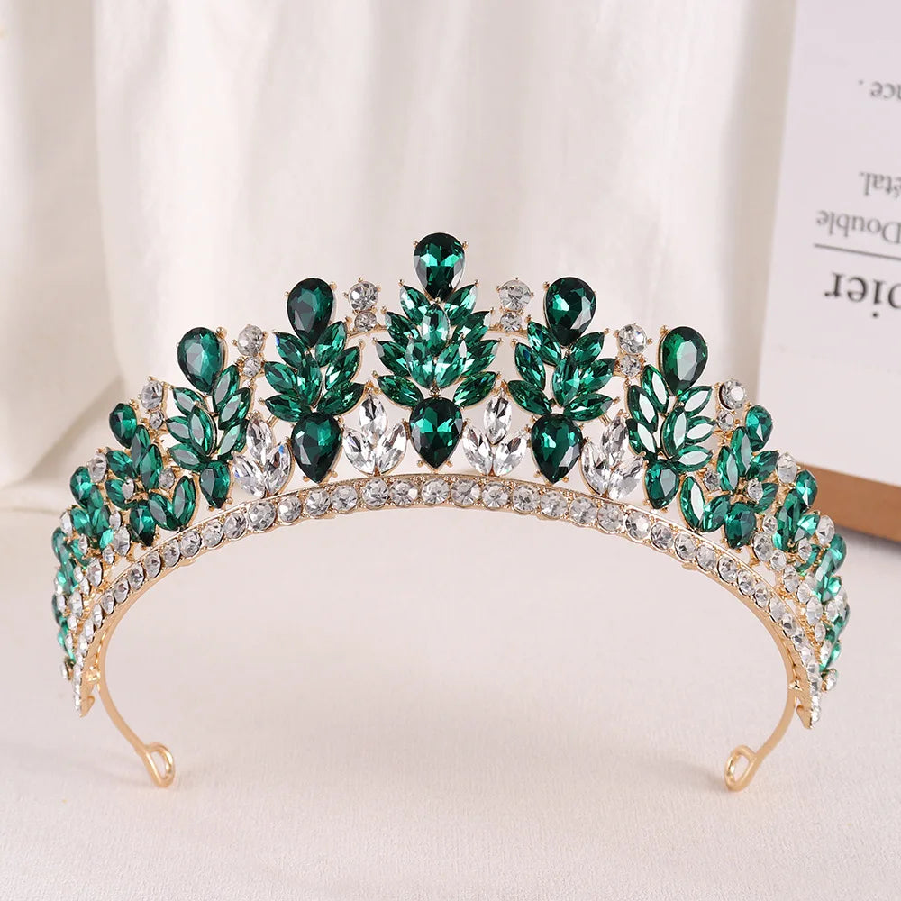 Baroque Green Opal Wedding Headband Crystal Bridal Crowns