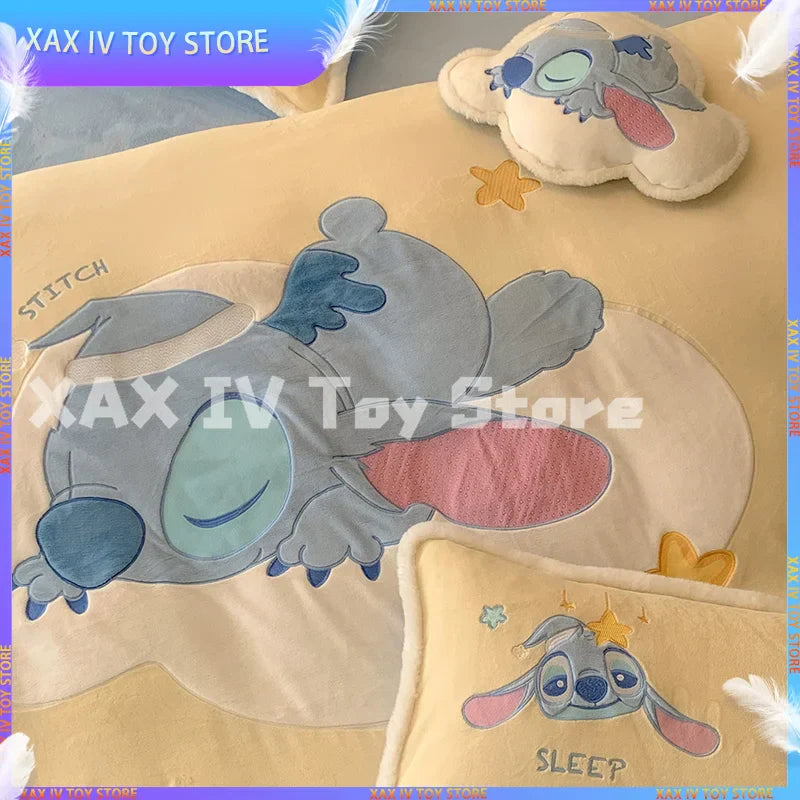 Cartoon Kawaii Disney Stitch Milk Velvet Four-piece Warm