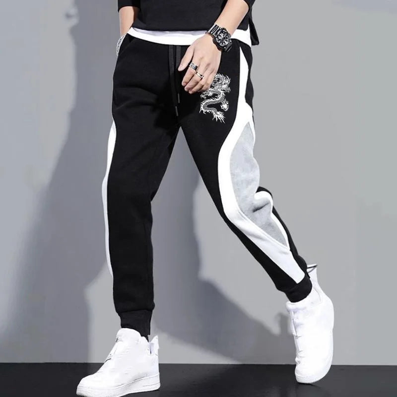 New Men Casual Drawstring dragon print Pants Jogger