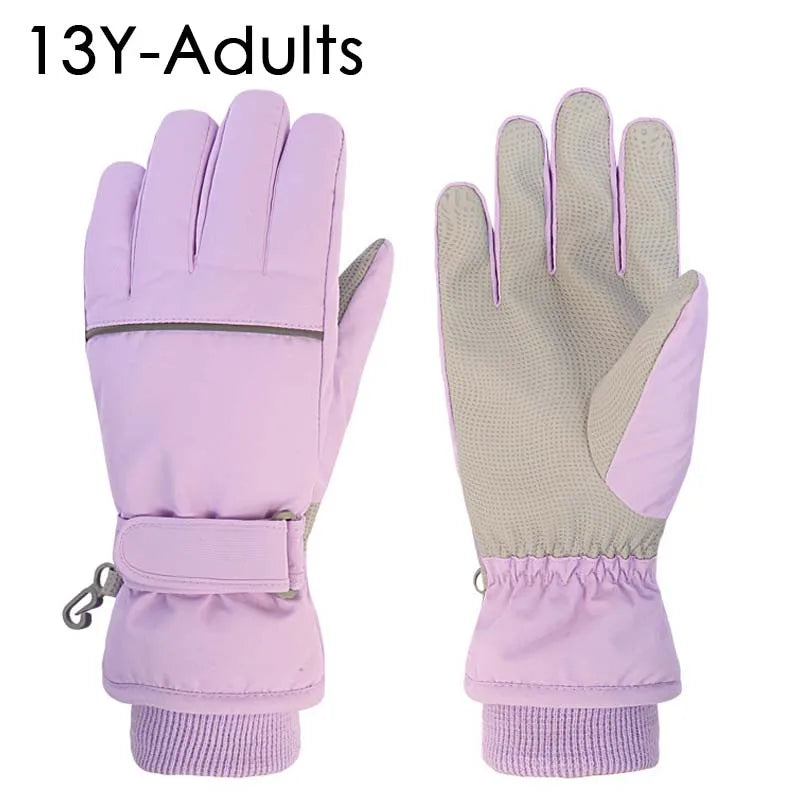Waterproof Adult Kids Ski Gloves Thick Children Mittens