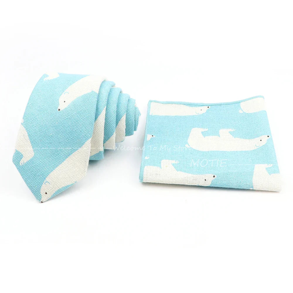 Men Linen Plant Ainmal Ties Set Pocket Handkerchief