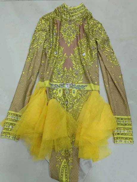 Sparkly Rhinestones Bodysuit Women Elastic Purple Mesh Ruffles