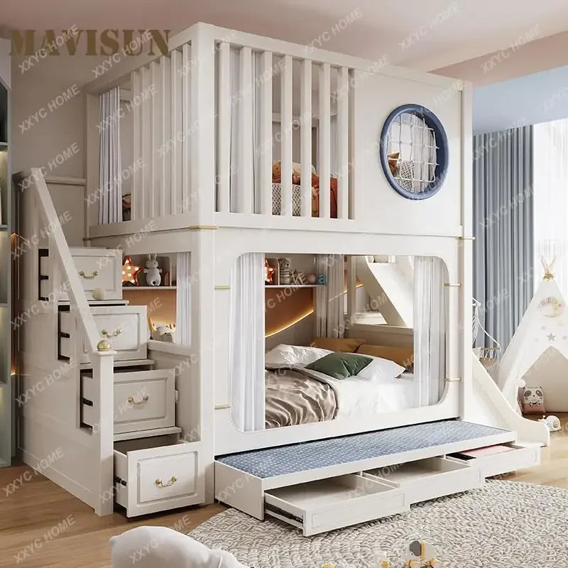 Modern High And Low Kids Bed With Ladder