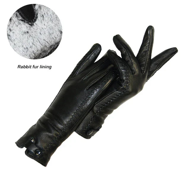 New Women's Gloves Genuine Leather Winter Warm Fluff