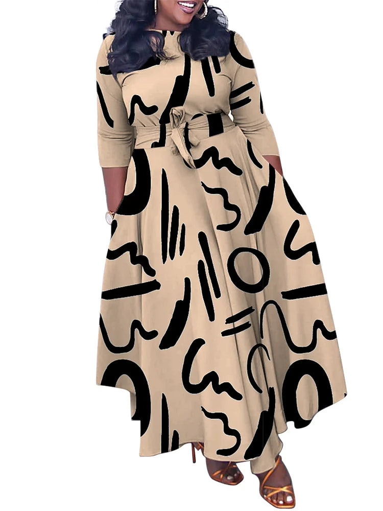 Wmstar Plus Size Women Dress Printed Fashion Maxi