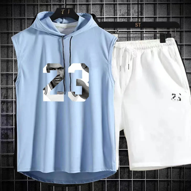 Men's track suit summer sportswear two-piece t-shirt shorts