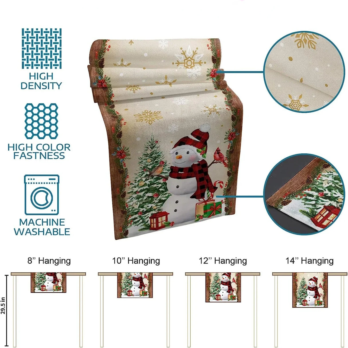 Christmas Tree Snowman Linen Table Runners Kitchen Dining