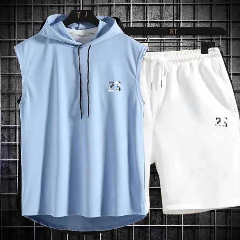 Men's track suit summer sportswear two-piece t-shirt shorts