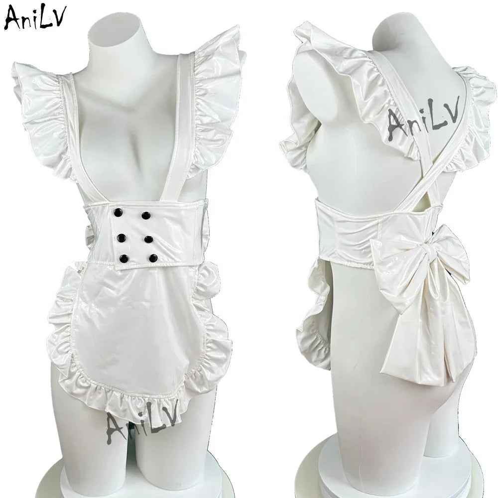 AniLV Women Anime Coffee Waiter Maid Uniform White