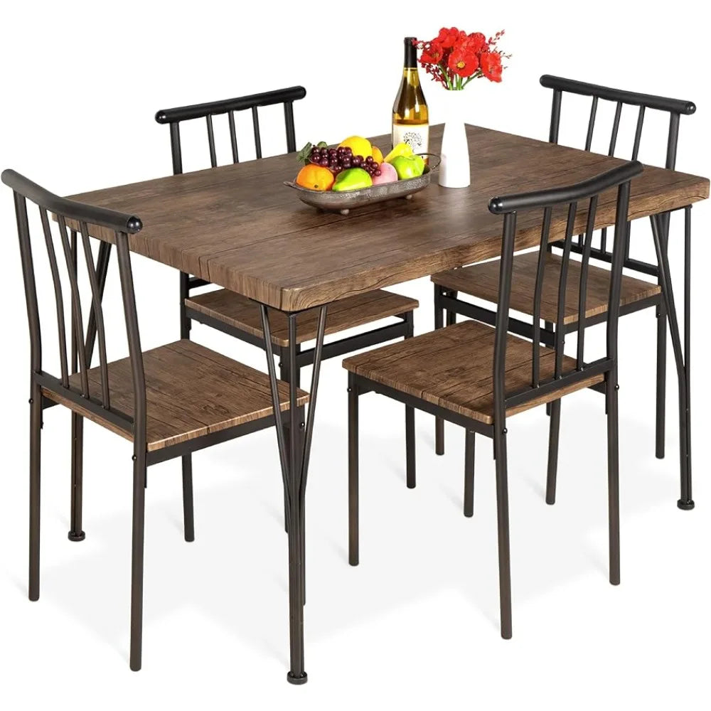 5-Piece Metal and Wood Indoor Modern Rectangular Dining
