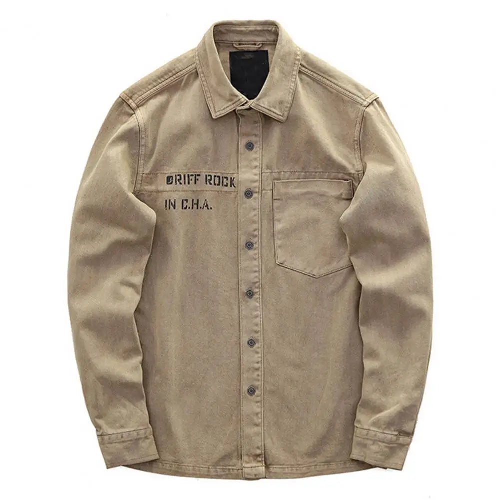 Men Shirt Coat Cargo Shirt Single-breasted Turn-down Collar