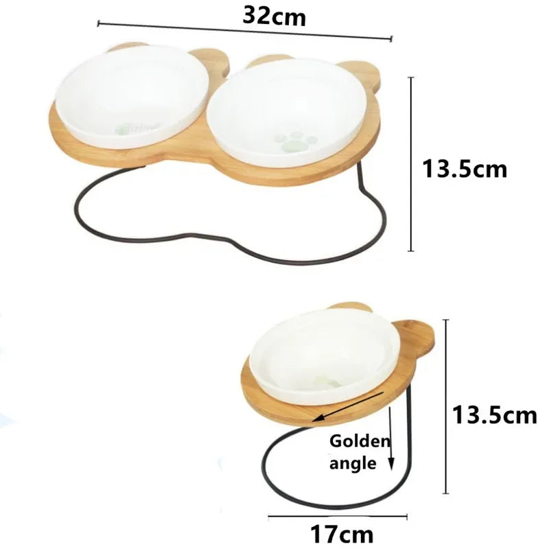 New High-end Pet Bowl Bamboo Shelf Ceramic Feeding