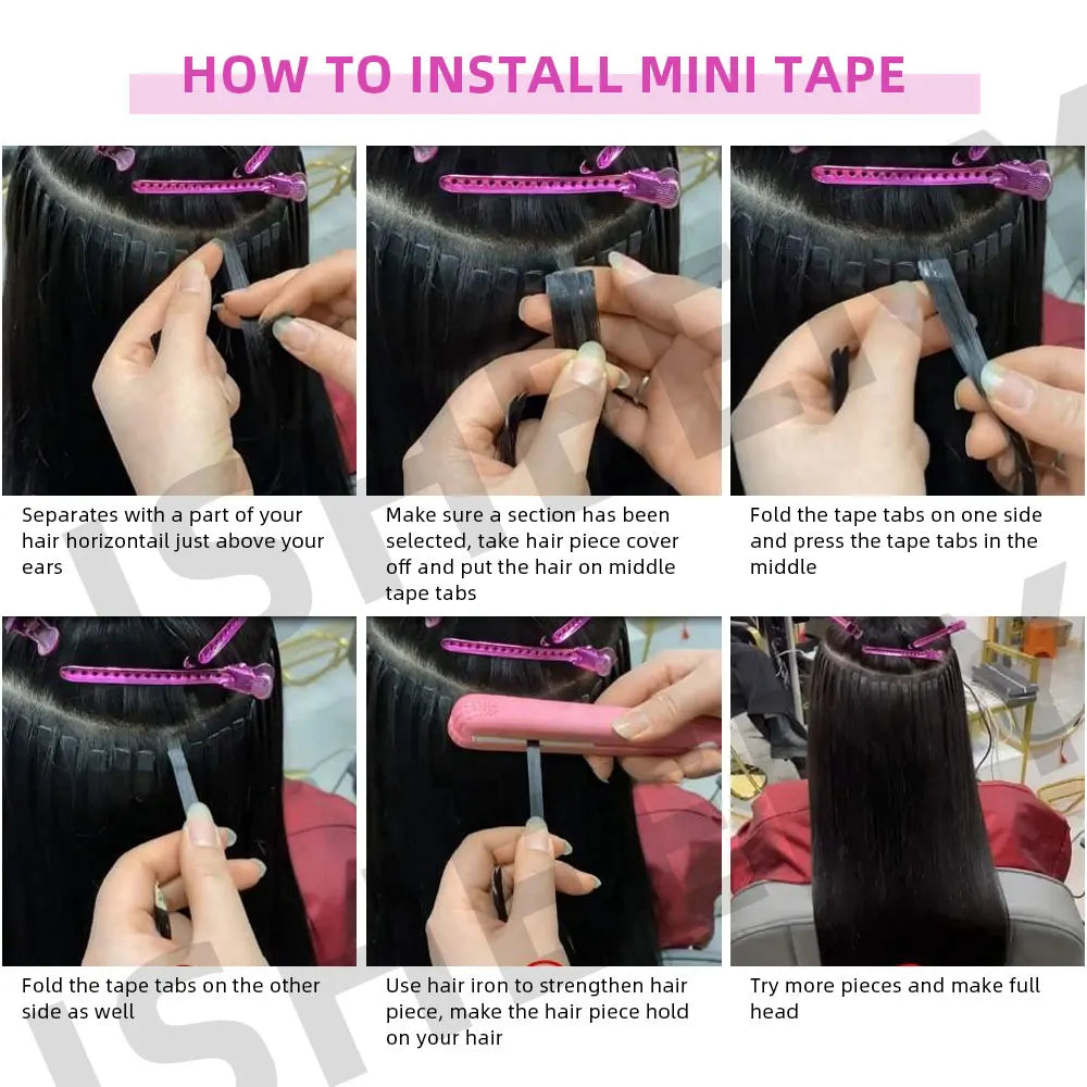 Isheeny Mini Tape Hair Extensions 12"-24" Machine Remy