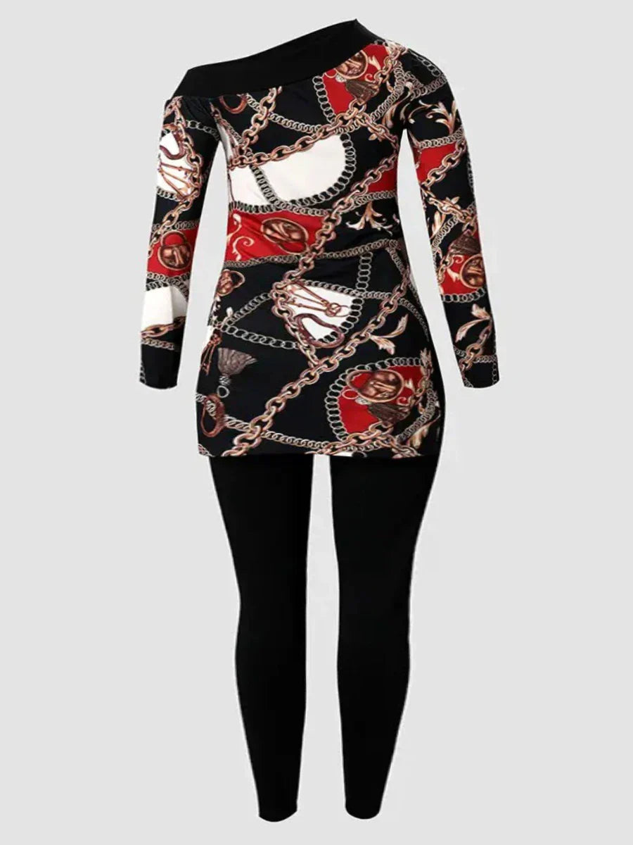 LW Casual Plus Size Chain Print Side Split