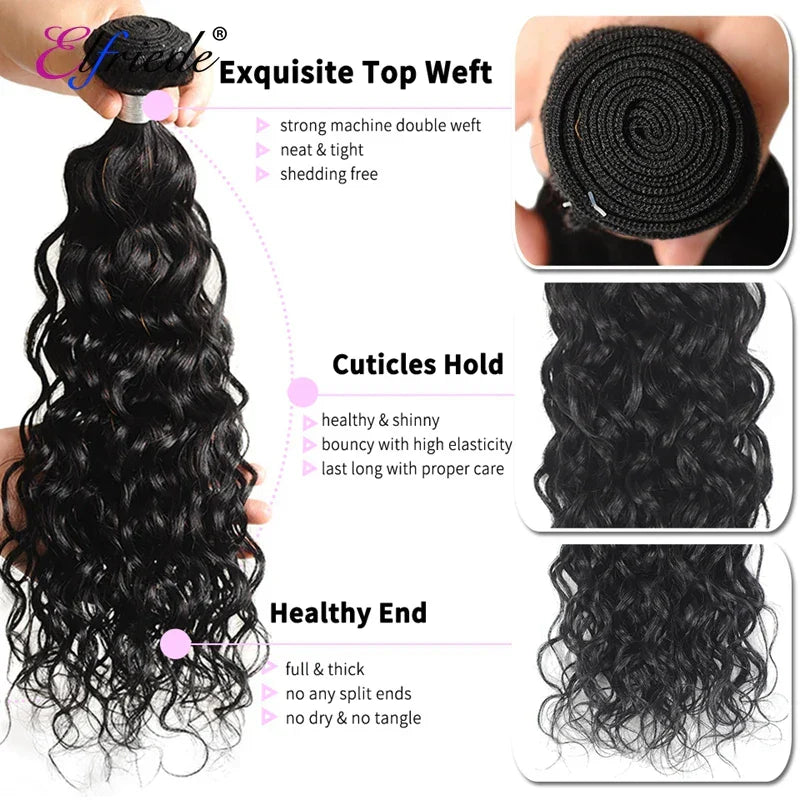 Elfriede Natural Black Water Wave Bundles with Frontal