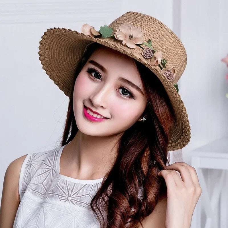 Wreath Straw Hats Summer Sun Hat Ladies Elegant