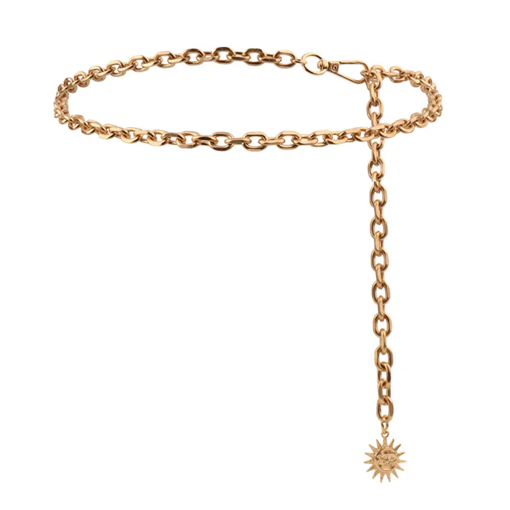 Sun Pendant Waist Chain old gold thin Waist