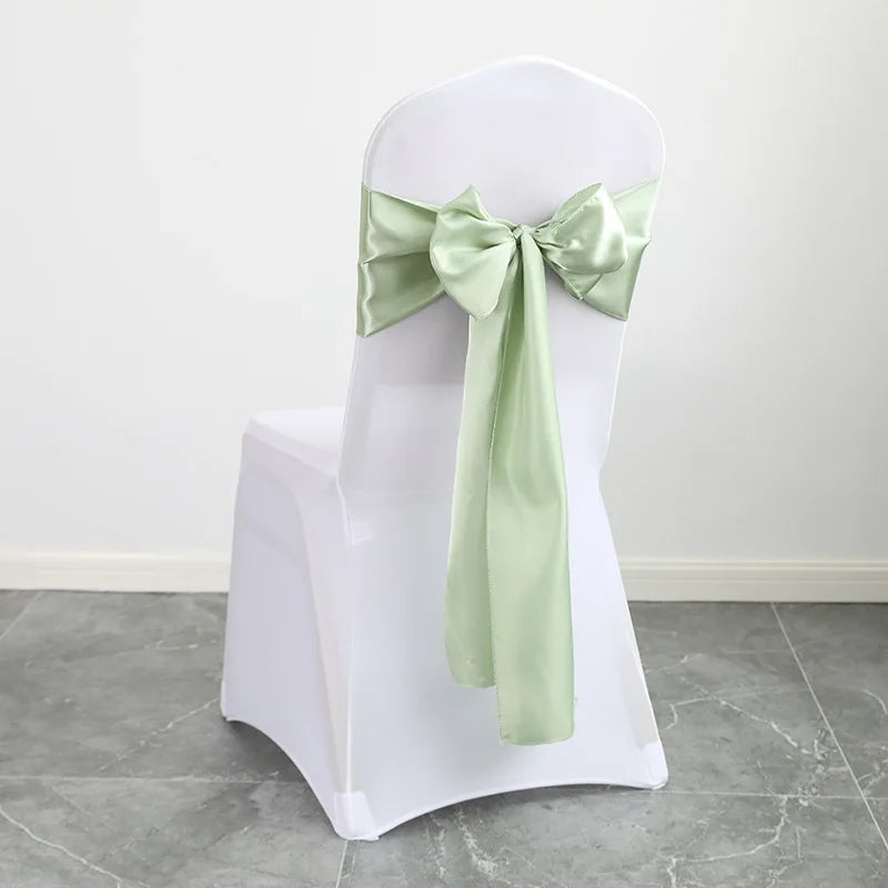 10PCS 17x275cm Sage Green Satin Chair Sashes Bows
