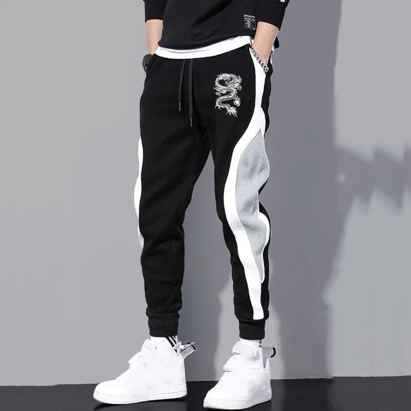 New Men Casual Drawstring dragon print Pants Jogger