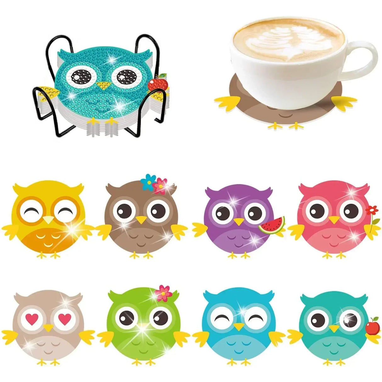 8Pcs DIY Diamonds Painting Coaster Animal Flower Non-slip