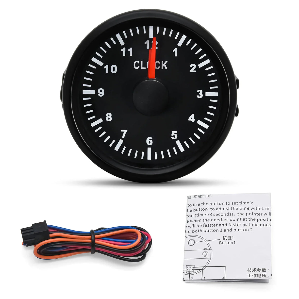 2" 52mm HourMeters Clock Gauges with Red Backlight for Car, Boat, Yacht, RV (9-32V)
