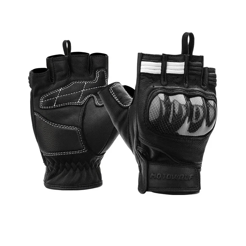 Half Finger Leather Motorcycle Gloves Hard Knuckle Carbon Fibre Protector Riding MTB Racing Riding Leather Gloves for Men Women