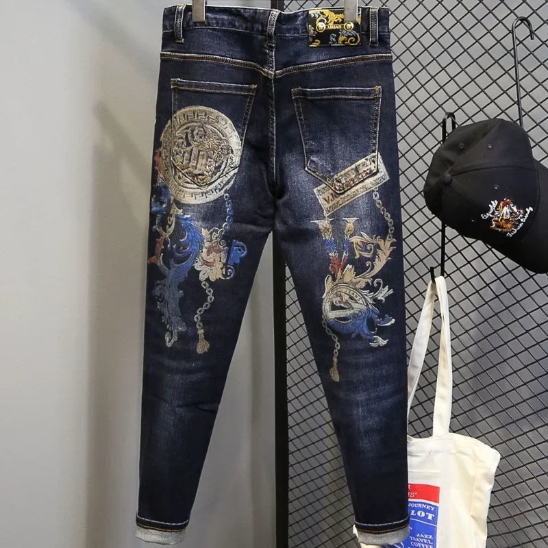 Tapered Graphic Jeans for Men with Print Hip