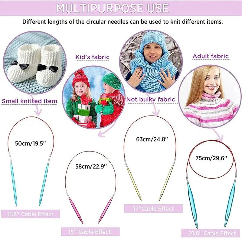 26Pcs Aluminum Circular Knitting Needles Set Interchangeable 13Sizes