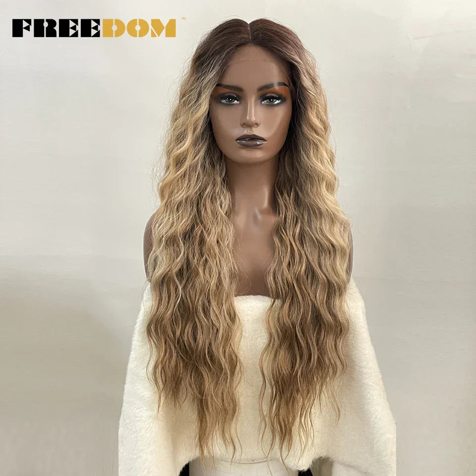 FREEDOM Synthetic Lace Wig Long Deep Wavy Ombre