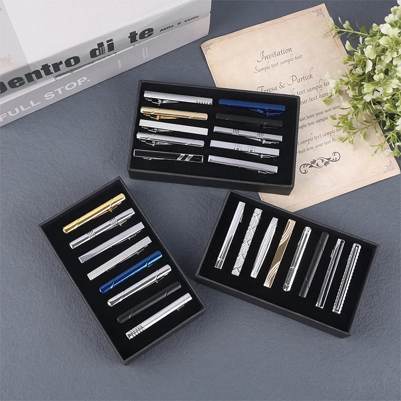 8Pc Exquisite Metal Tie Clip Set With Gift