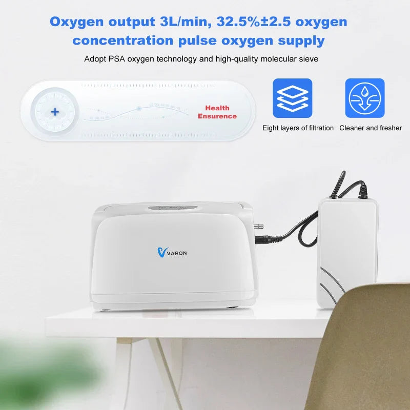 Varon 3L/min Portable Oxygen Concentrator Household Small Battery