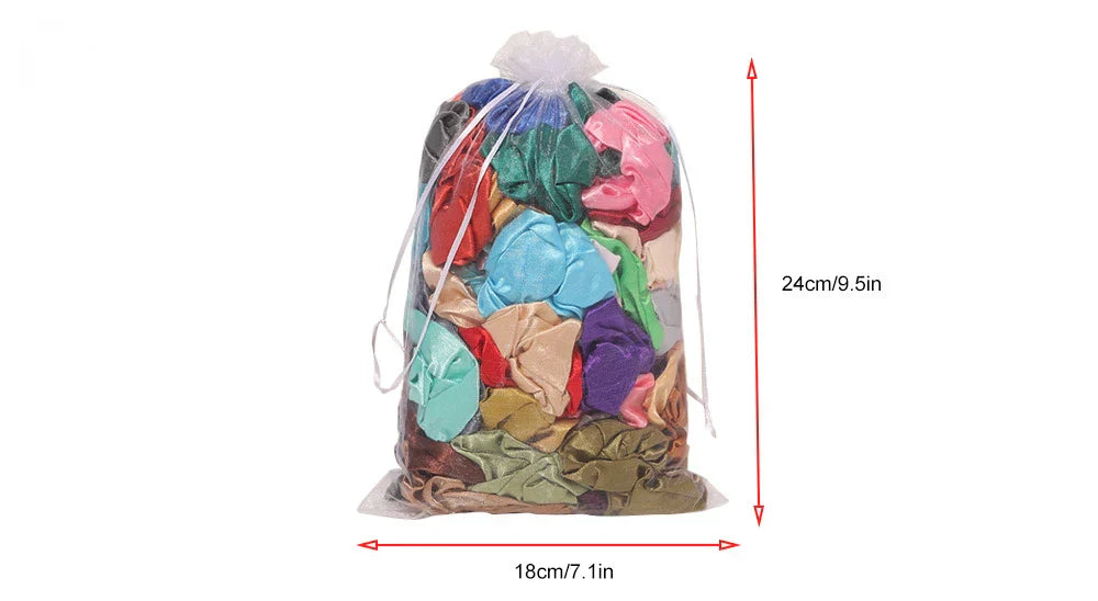 60Pcs/Bag Satin Hair Scrunchies for Women Girls Silk