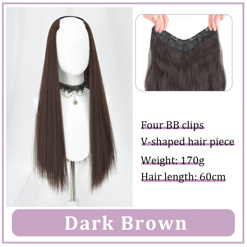 WEILAI Women's V-Shaped Long Hair Extension Synthetic Wig