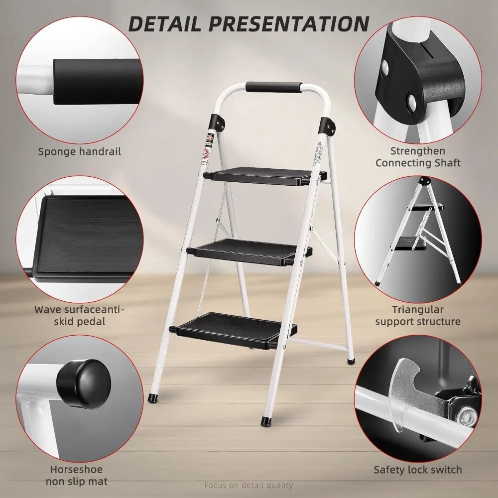 3 Step Ladder,Folding Step Stool for Adults