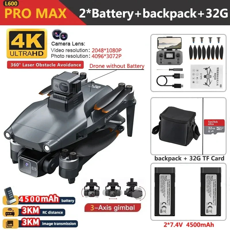 L600 PRO MAX Drone 4K Three-Axis PTZ HD