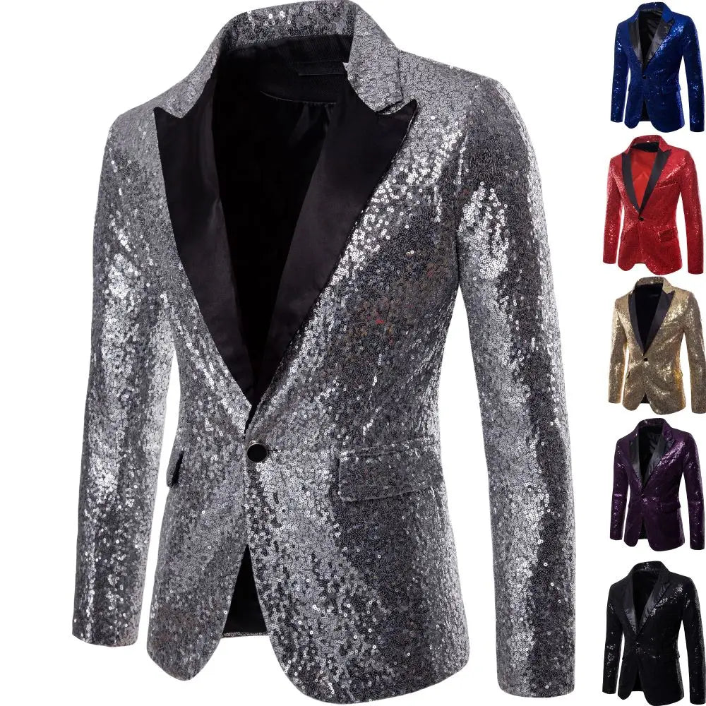 Men's Suit Round Sequin Pocket Single Row Button