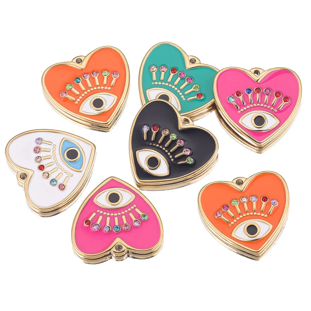 4pcs Stainless Steel Evil Eye Charms Heart Enamel