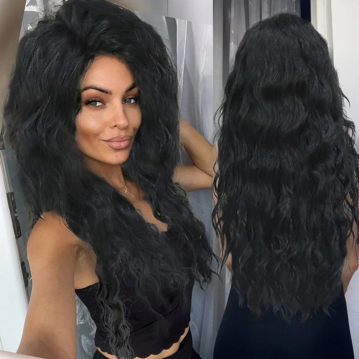 GNIMEGIL Synthetic Long Wave Wig for Woman Natural