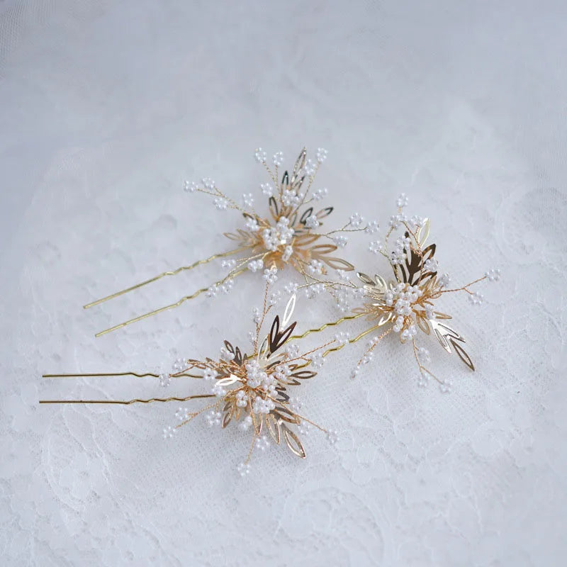 SLBRIDAL Handmade Rhinestones Crystal Pearls Bridal Hair Pin