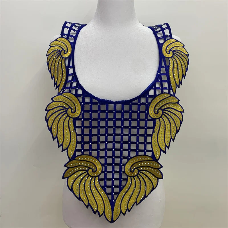 Africa Black Flower Neckline Collar Lace Applique Fabric