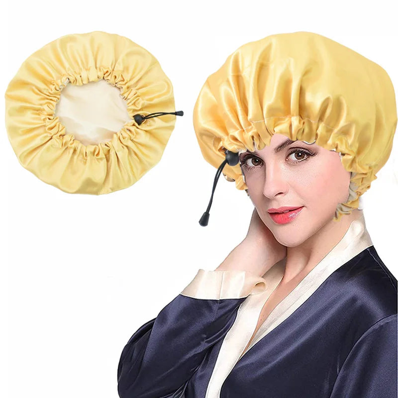 Ladies Satin Nightcap Solid Color Simple Drawstring Adjustable