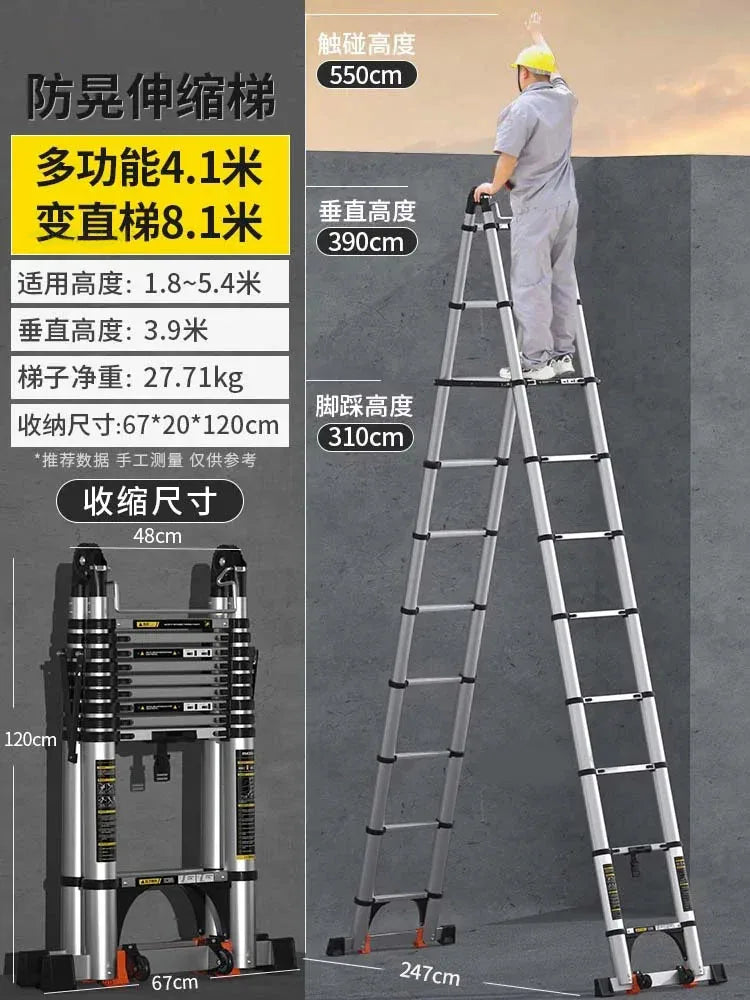 Home Kitchen Telescopic Ladder Aluminum Alloy Step Stools