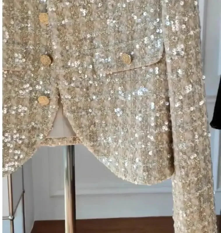 KUSAHIKI Elegant Chic Blingbling Sequins Short Coat 2023