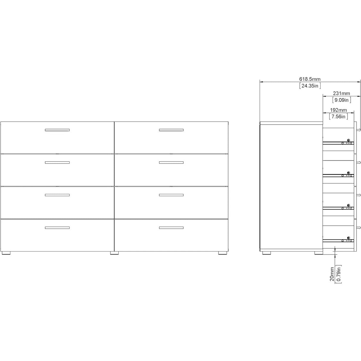Tvilum 8 Drawer Double Dresser, 15.85"