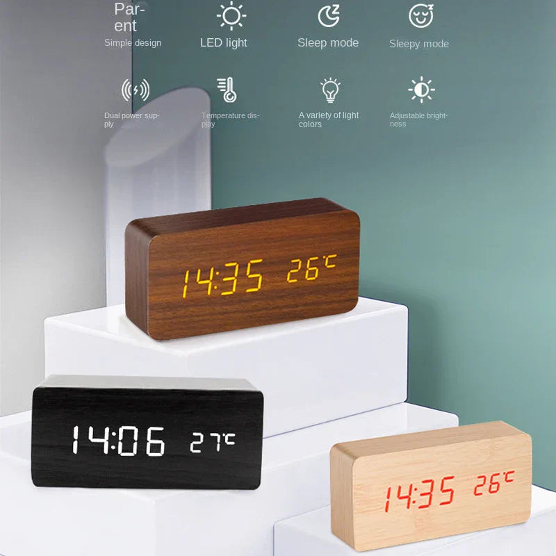 Modern Wooden Led Smart Alarm Clocks For Bedrooms